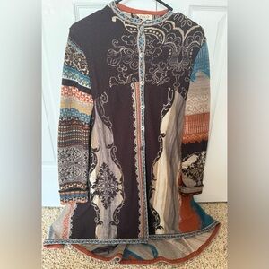 IVKO Woman 100% Wool Brown and Multicolor Patterned Yarn Long Jacket